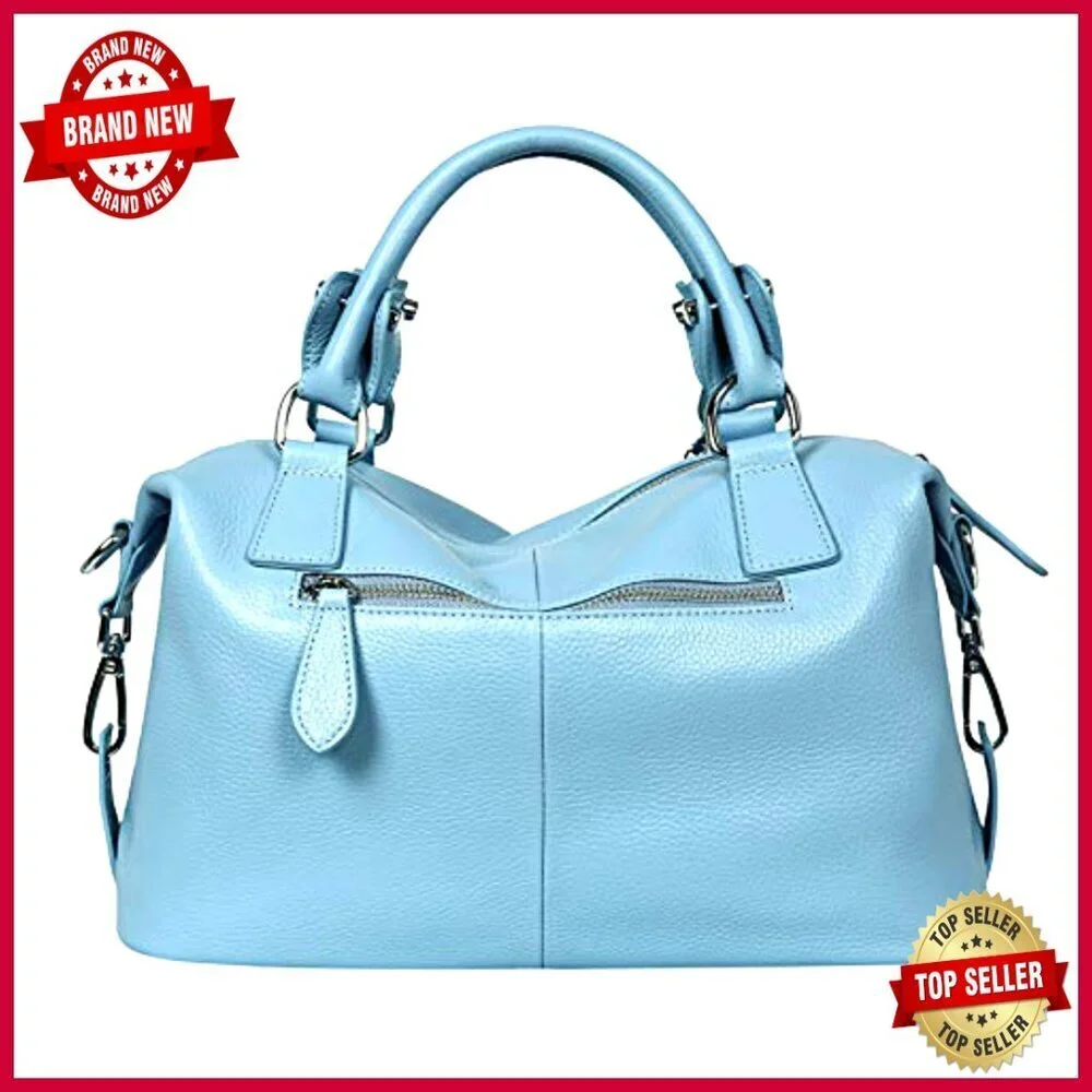 Genuine Leather Satchel Tote Bag with Crossbody Strap and Fringe Detail